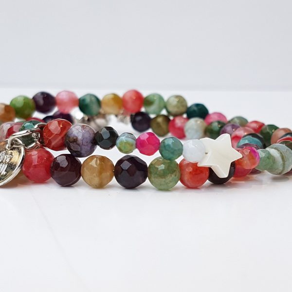 Bracelet double en agate multicolore