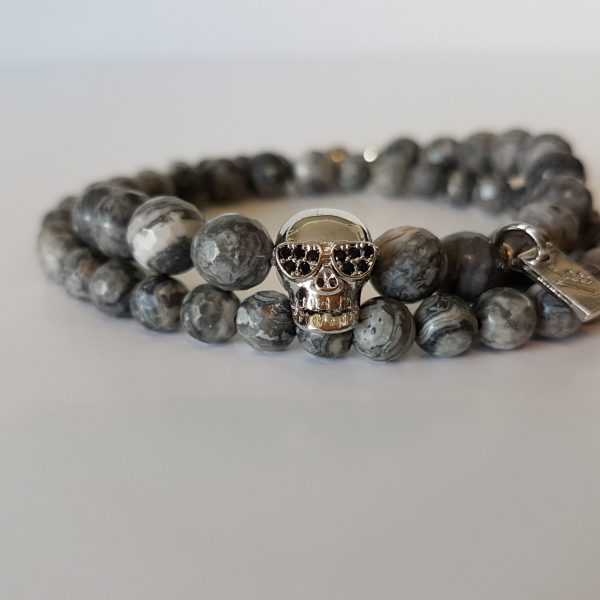 Bracelet Homme Skull Jaspe gris