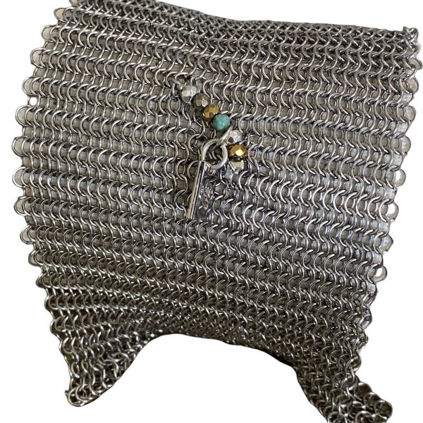 Manchette en cotte de mailles argent – Hématite, Pyrite & Azurite