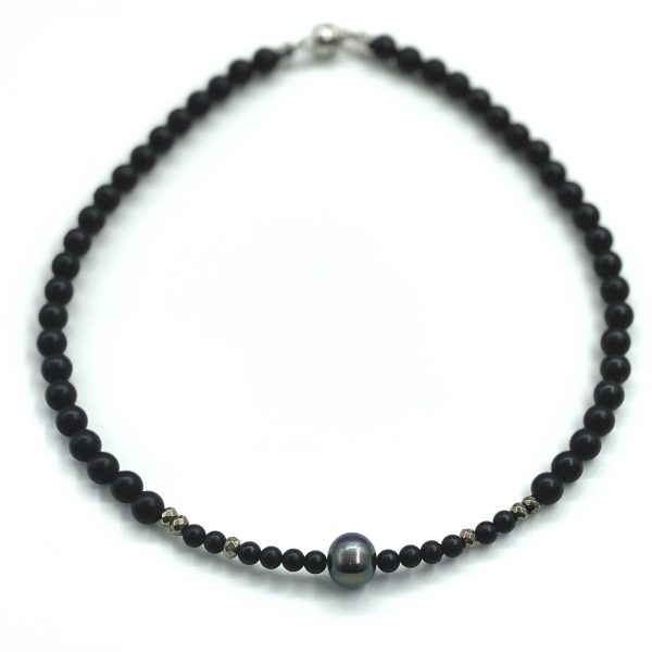 Ras de cou en onyx mat et pyrite