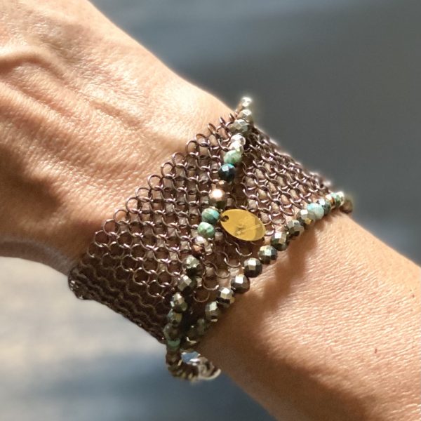 Bracelet cotte de mailles bronze dorée