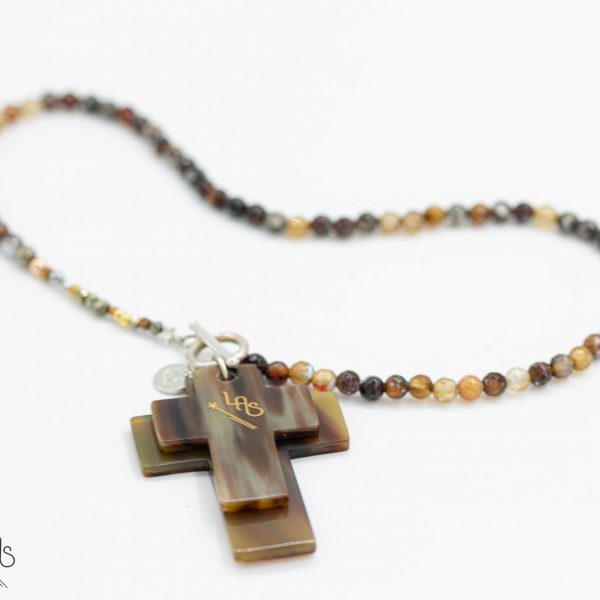 Double croix agate marron