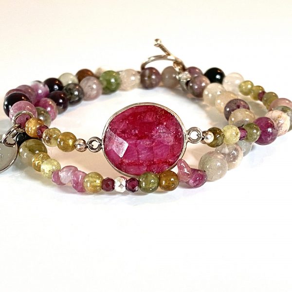 Bracelet tourmaline agate rubis
