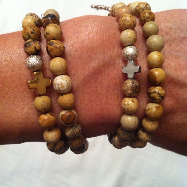 Jaspe paysage croix hématite double tour