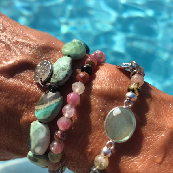 Tourmaline et agate sertie argent double tour