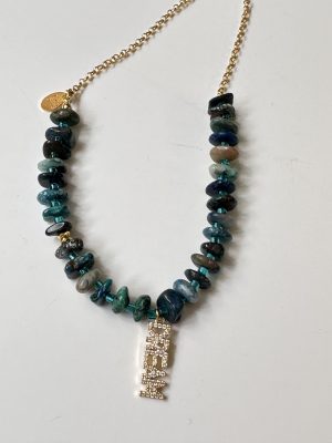 collier Dream en perles d'azurite et chaine plaqué or 18K