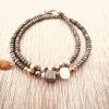 Bracelet double tours en pyrite et perles de culture