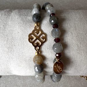 Bracelet labradorite et grenat rouge facetté.
