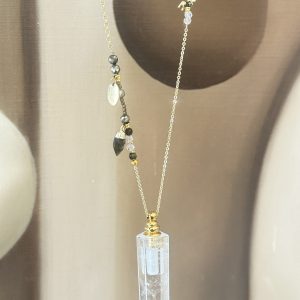 collier cristal de roche diffuseur parfum collier pierre naturelle cristal de roche bijou labradorite hematite pyrite