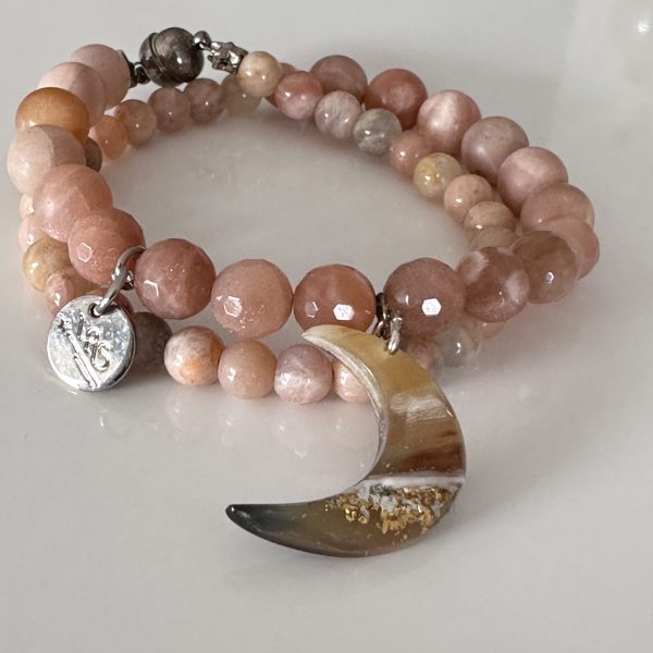 bracelet double tour sunstone lune corne naturelle bijou artisanal