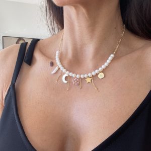 Ras de cou perles de culture et pampilles