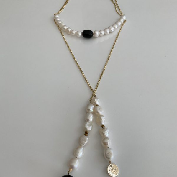 Collier Pampa Perles naturelles et chaine plaqué or 18K