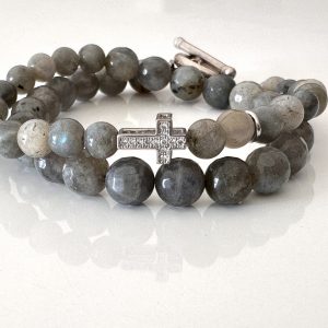 Bracelet labradorite croix rhodiée argent