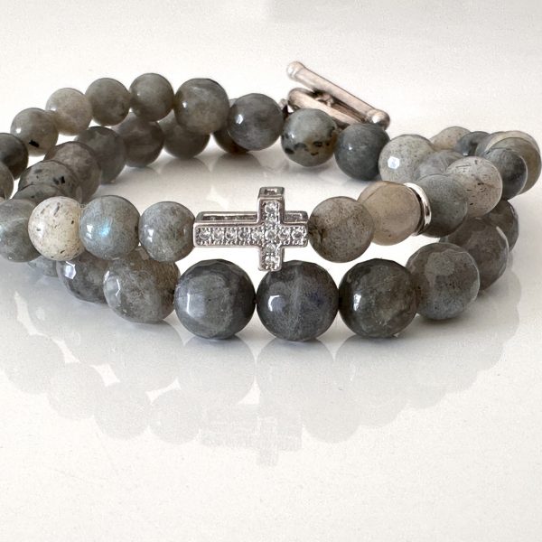 Bracelet labradorite croix rhodiée argent