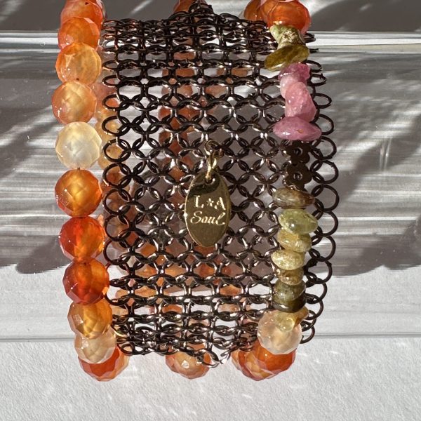 Bracelet cotte de mailles agate orange