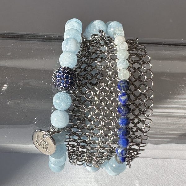 Bracelet cotte de mailles aigues marine