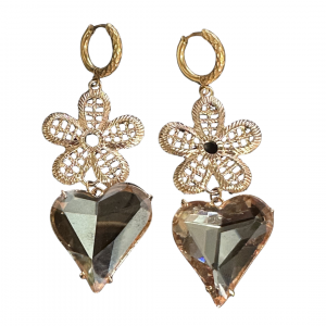 Boucle d'oreilles fleurs filigranées et cœur Crystal
