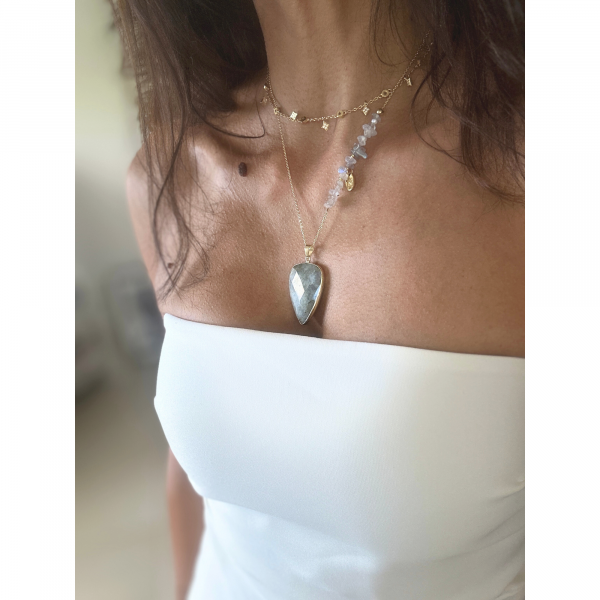 collier coeur labradorite facettée chaîne plaqué or pierres naturelles LA SOUL