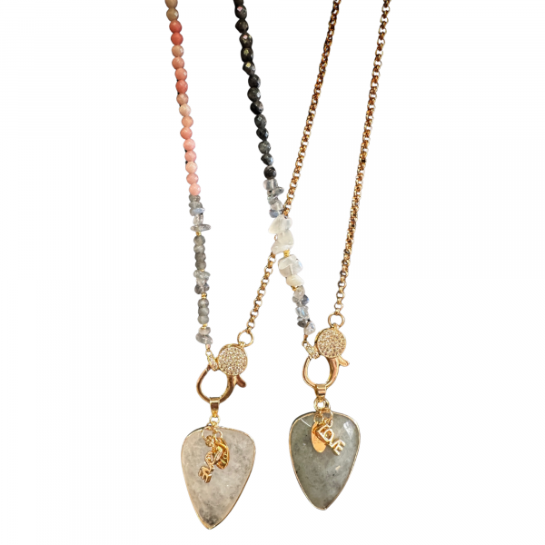 collier coeur labradorite larvikite plaqué or LA SOUL