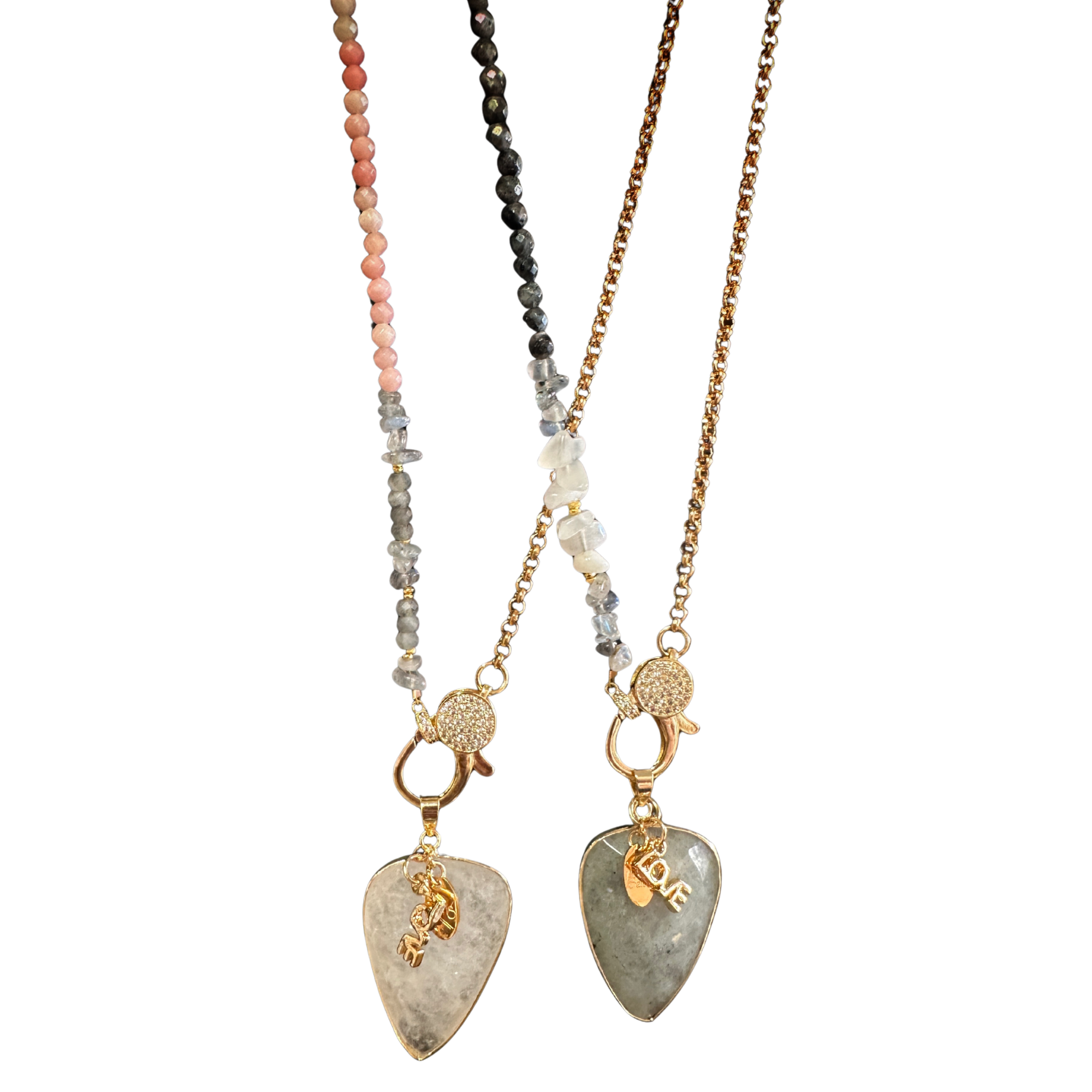 collier coeur labradorite larvikite plaqué or LA SOUL