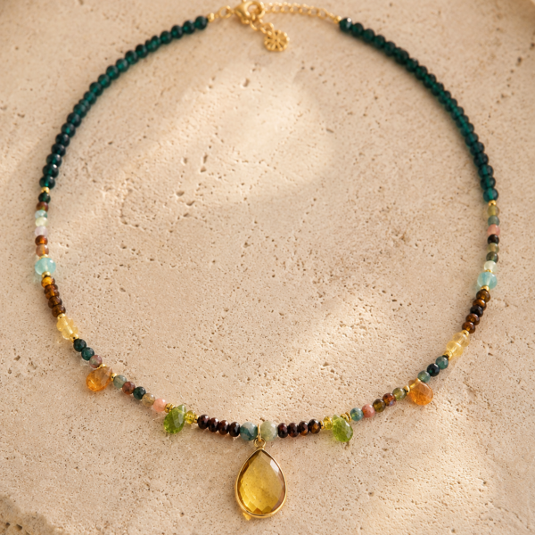 collier Maya, pierres fines, agates multicolores, fait main