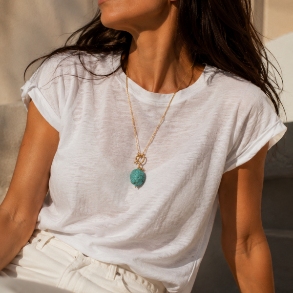 Collier scarabée turquoise et pampilles – bijou talisman LA SOUL