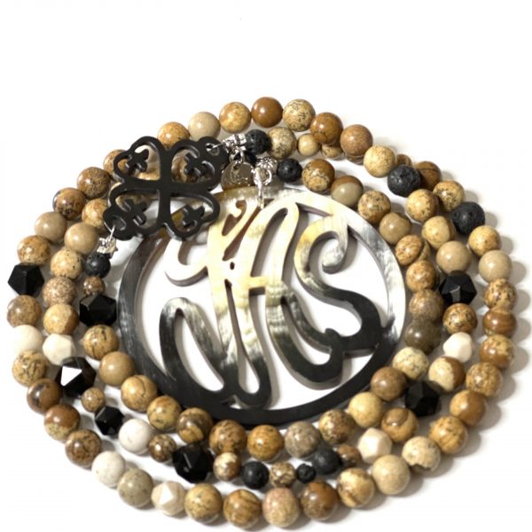 sautoir jaspe, onyx corne naturelle