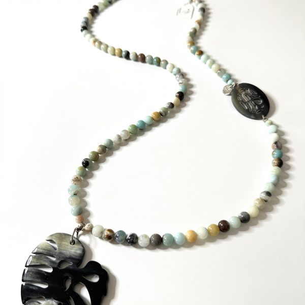 sautoir amazonite, corne naturelle