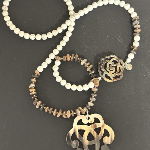 Sautoir Magnésite agate choco