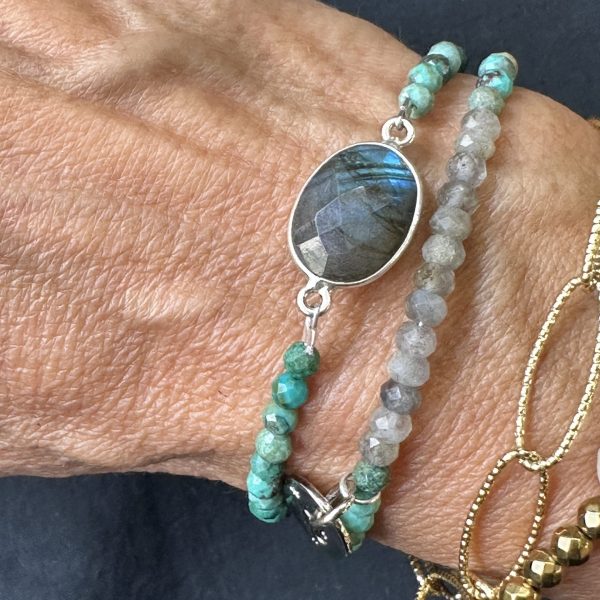 Bracelet Pierre Naturelle Labradorite – Perles d’Azurite & Fermoir Aimanté | LAS Bijoux