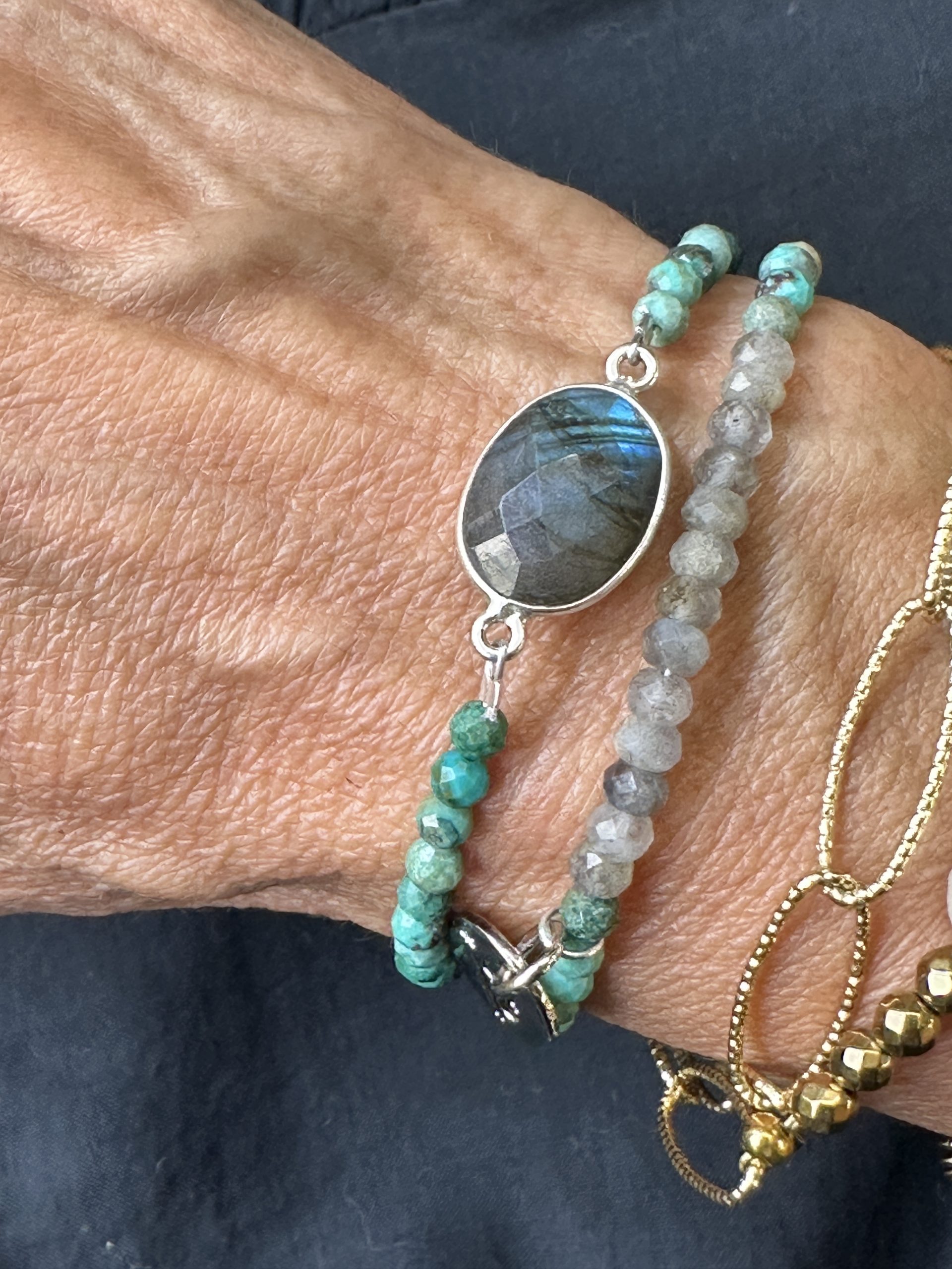 Bracelet Pierre Naturelle Labradorite – Perles d’Azurite & Fermoir Aimanté | LAS Bijoux