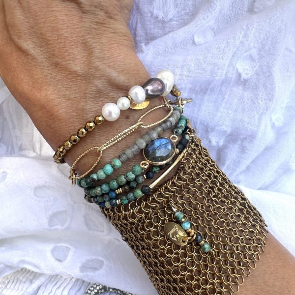 Manchette cotte de maille tissée d'azurite et hématite