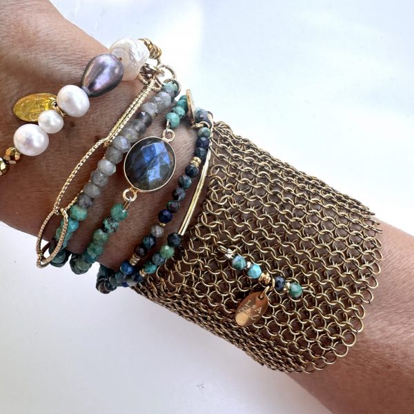 Manchette cotte de maille tissée d'azurite et hématite