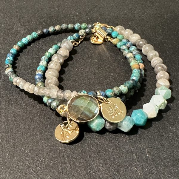 Bracelet Pierre Naturelle Labradorite – Perles d’Azurite & Fermoir Aimanté | LAS Bijoux