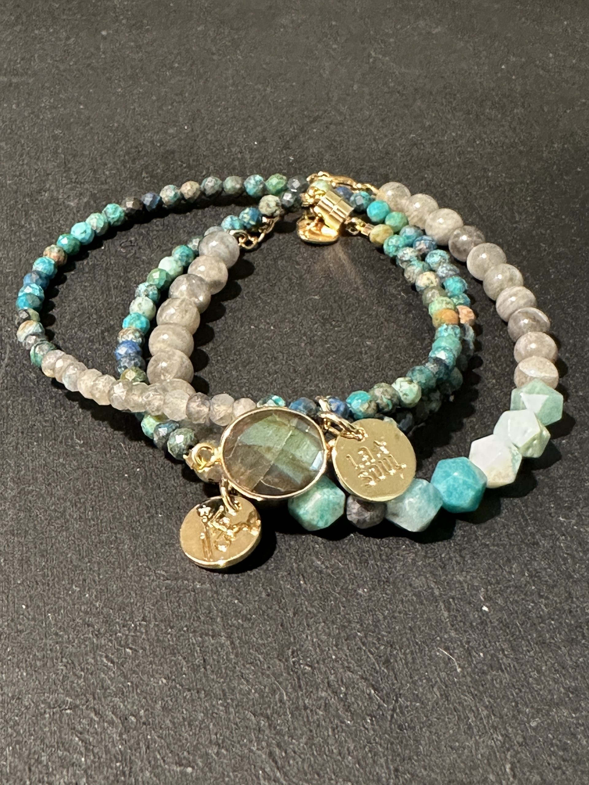 Bracelet Pierre Naturelle Labradorite – Perles d’Azurite & Fermoir Aimanté | LAS Bijoux