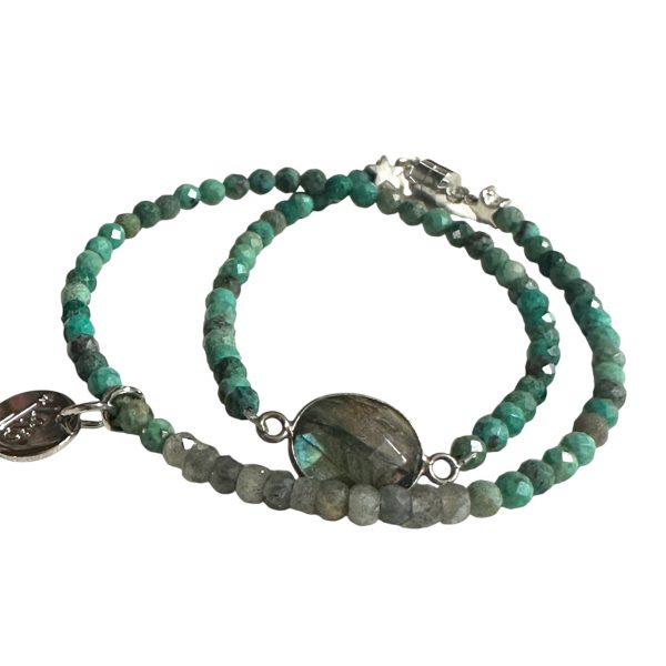 Bracelet Pierre Naturelle Labradorite – Perles d’Azurite & Fermoir Aimanté | LAS Bijoux