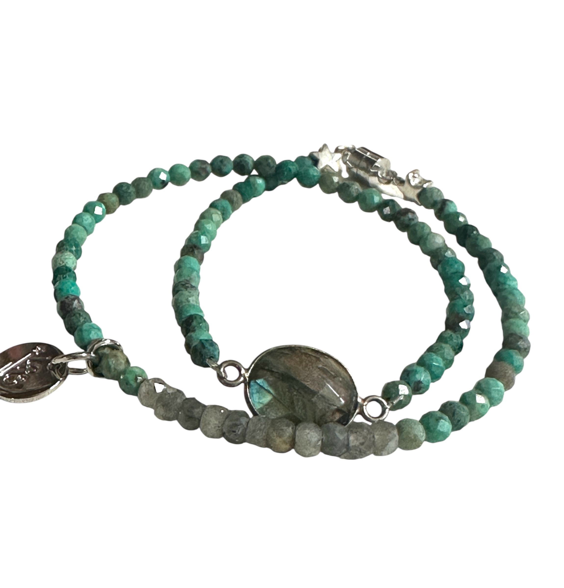 Bracelet Pierre Naturelle Labradorite – Perles d’Azurite & Fermoir Aimanté | LAS Bijoux