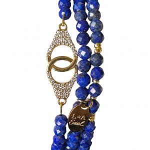 Bracelet triple lapis lazuli et menotte 'you & me' plaqué or