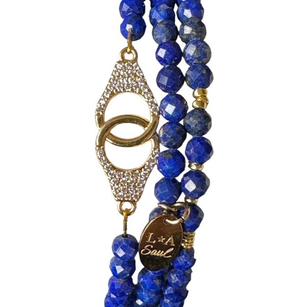 Bracelet triple lapis lazuli et menotte 'you & me' plaqué or
