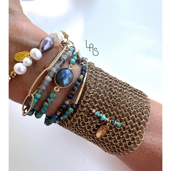 Bracelet Pierre Naturelle Labradorite – Perles d’Azurite & Fermoir Aimanté | LAS Bijoux