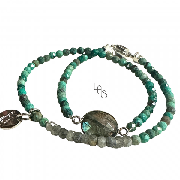 Bracelet Pierre Naturelle Labradorite – Perles d’Azurite & Fermoir Aimanté | LAS Bijoux