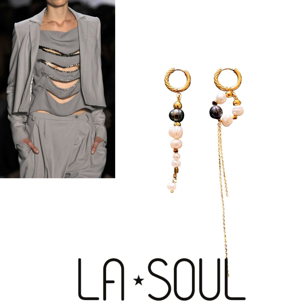 Boucles d’oreilles dépareillées perles de culture & plaqué or – LA Soul