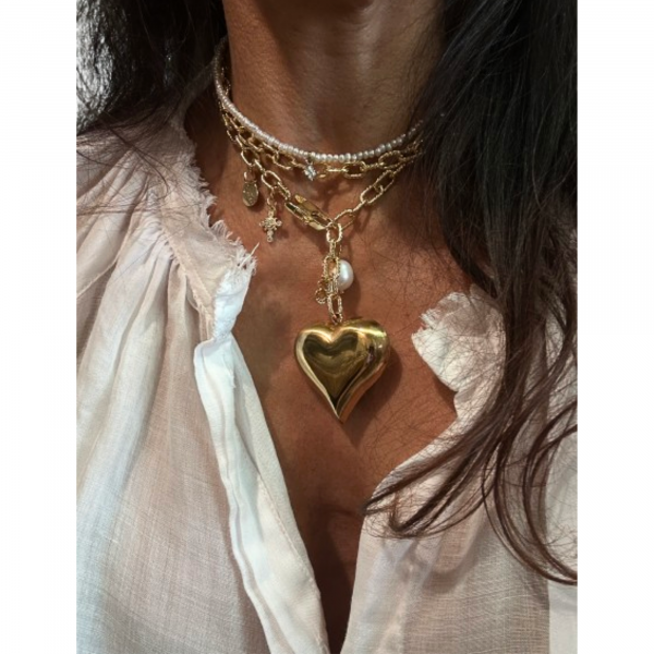 Collier coeur plaqué or & pampilles