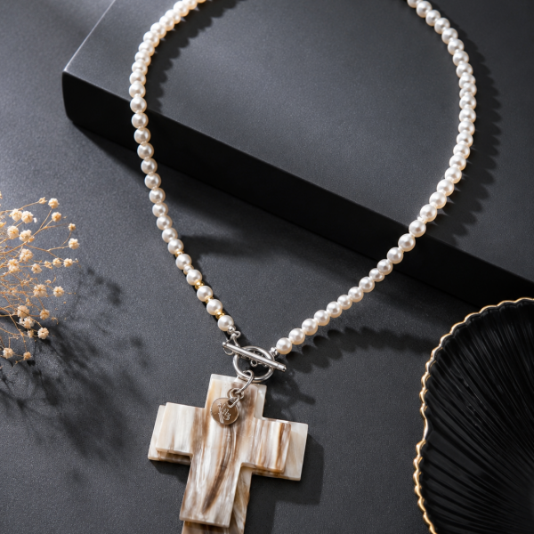 Rosario double croix perles naturelles, fait main, bijou créateur