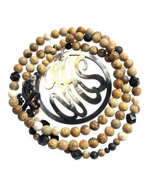 sautoir jaspe, onyx corne naturelle