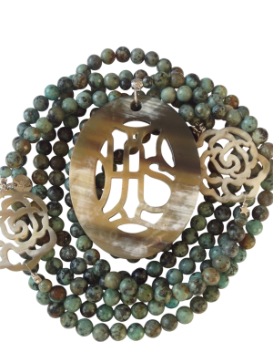 sautoir turquoise africaine corne naturelle bijou artisanal