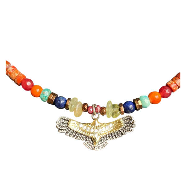 collier agate multicolore pendentif Aigle