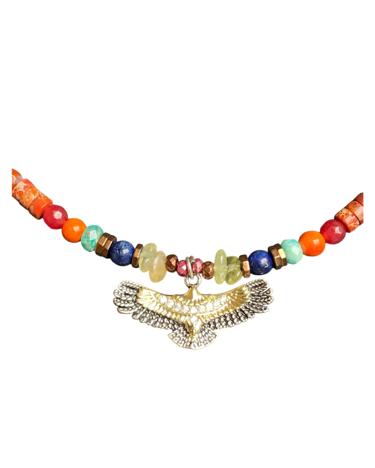 collier agate multicolore pendentif Aigle