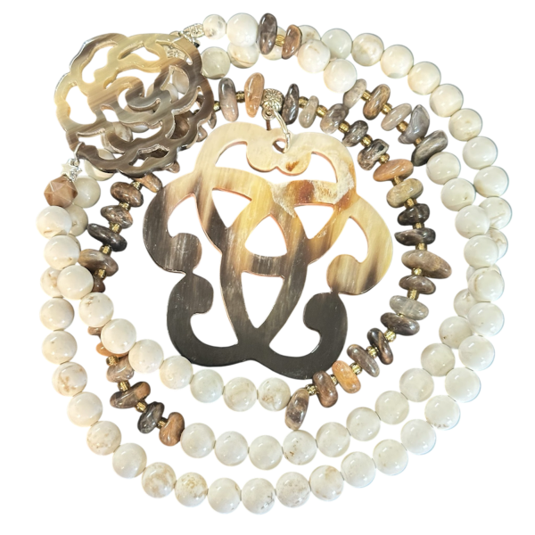 sautoir magnésite agates marron corne naturelles