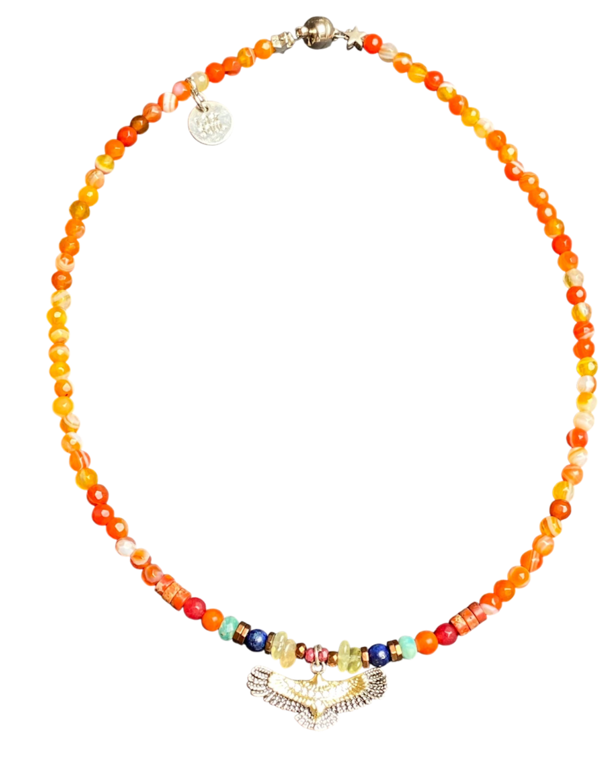 collier aigle ras de cou pierres naturelles agate amazonite lapis lazuli